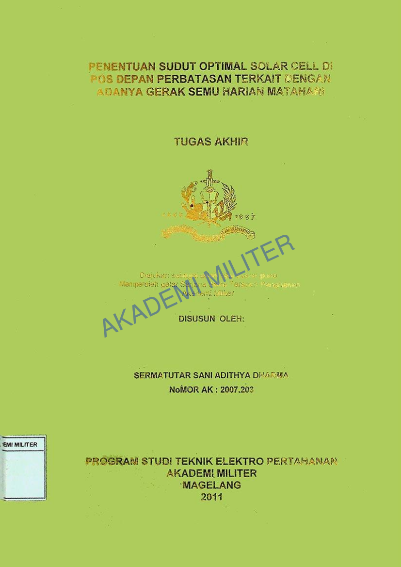 PENENTUAN SUDUT OPTIMAL SOLAR CELL DI POS DEPAN PERBATASAN TERKAIT DENGAN ADANYA GERAK SEMU HARIAN MATAHARI